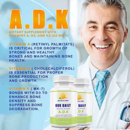 Our Daily Vites ADK Supplement – Vitamin A, D3 & K2 (MK7) for Bone & Immune Support