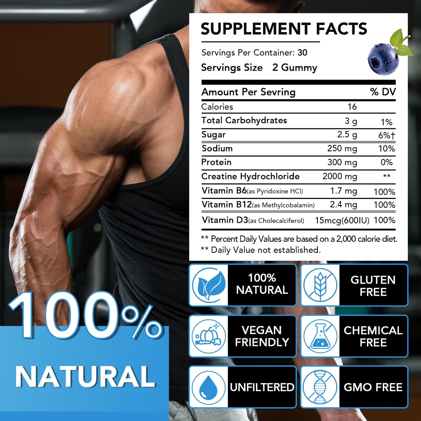 Ourui One Creatine HCL Gummies 2000mg – Fast Absorption for Strength & Recovery – Easy-to-Take