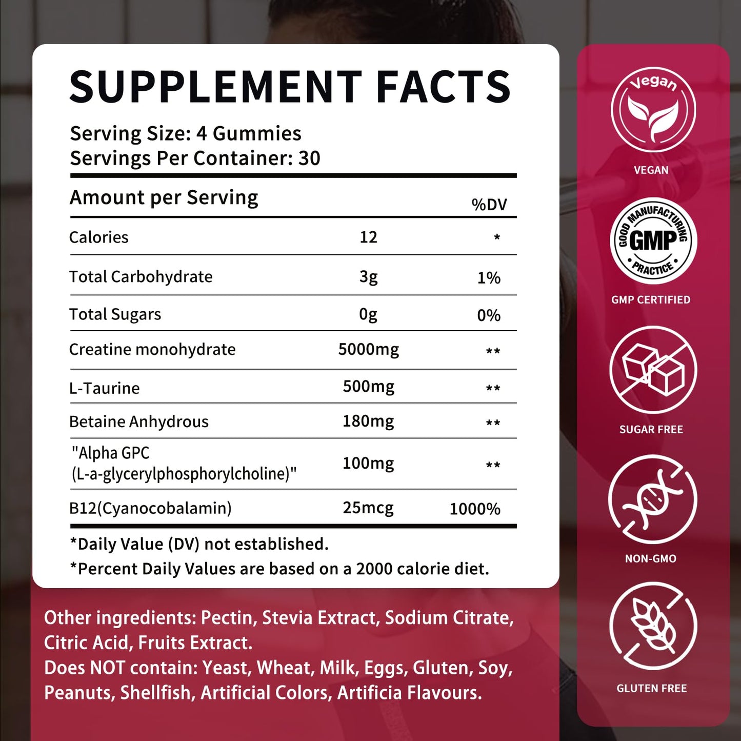 OUYIYUA Creatine Monohydrate Gummies 5000mg – Sugar Free, Mixed Berry, 120 ct
