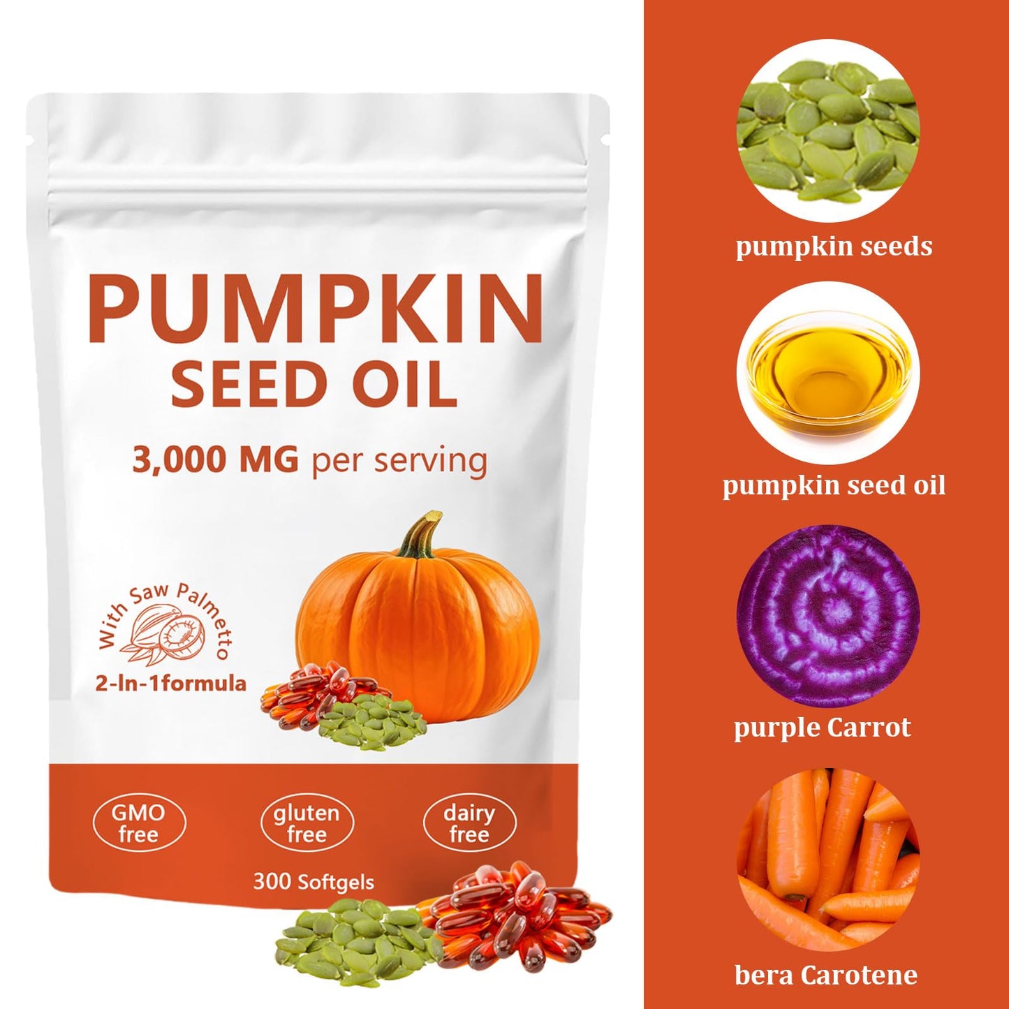 Ovela Pumpkin Seed Oil Capsules 3000mg with Saw Palmetto | Non-GMO, Gluten-Free