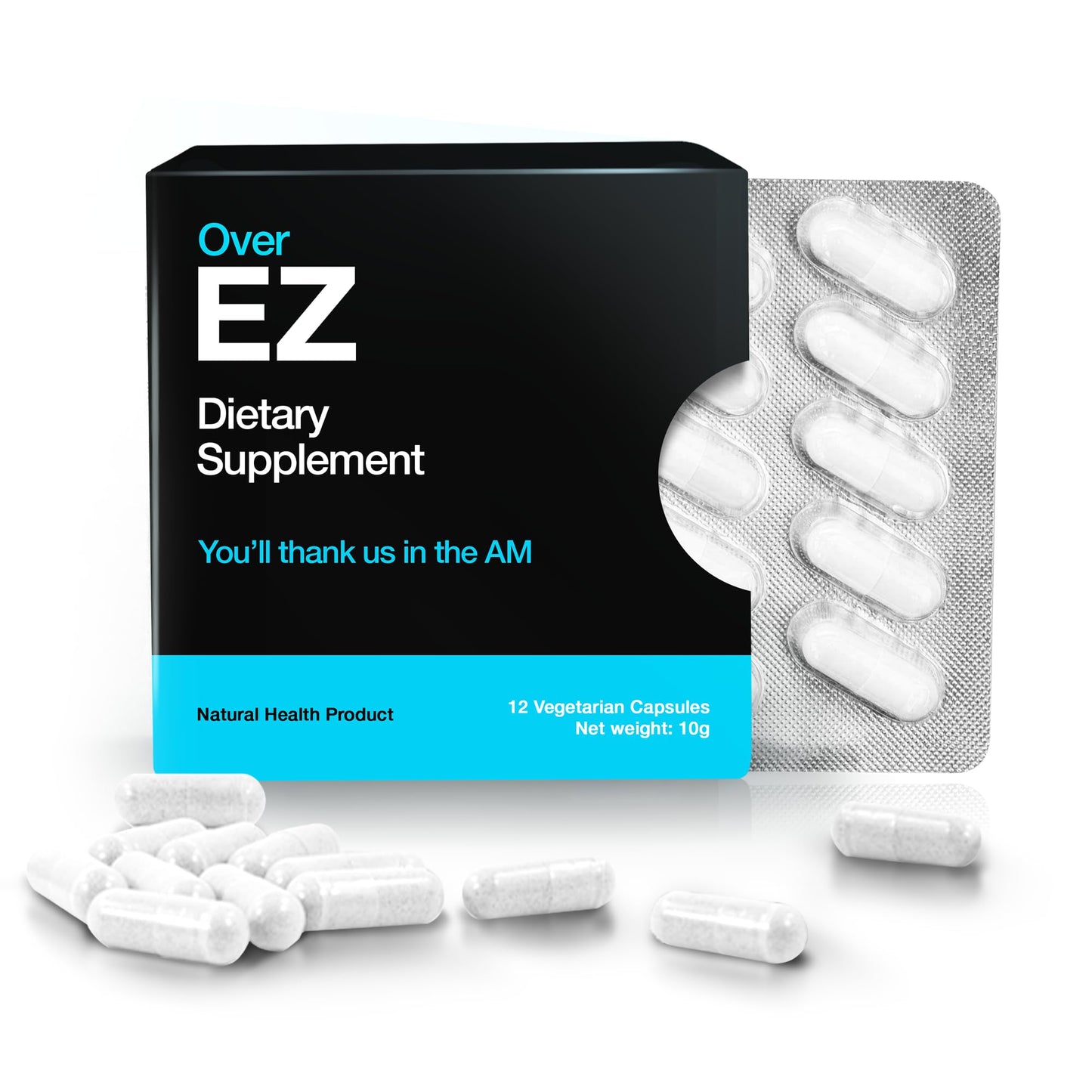 OVER EZ Pre-Drink Supplement – Party Recovery & Brighter Mornings (12 Capsules)