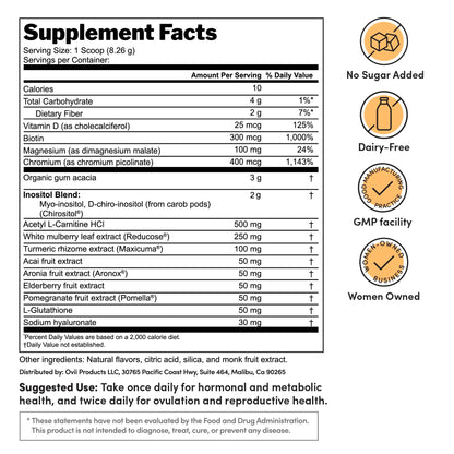 Ovii Ovarian Support for Women – Hormonal & Metabolic Balance (40:1 Myo-Inositol + Reducose) Tropical, 30 Ct