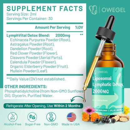 oweGel Liposomal Lymphatic Drops – Alcohol-Free, Sugar-Free, 4 fl oz