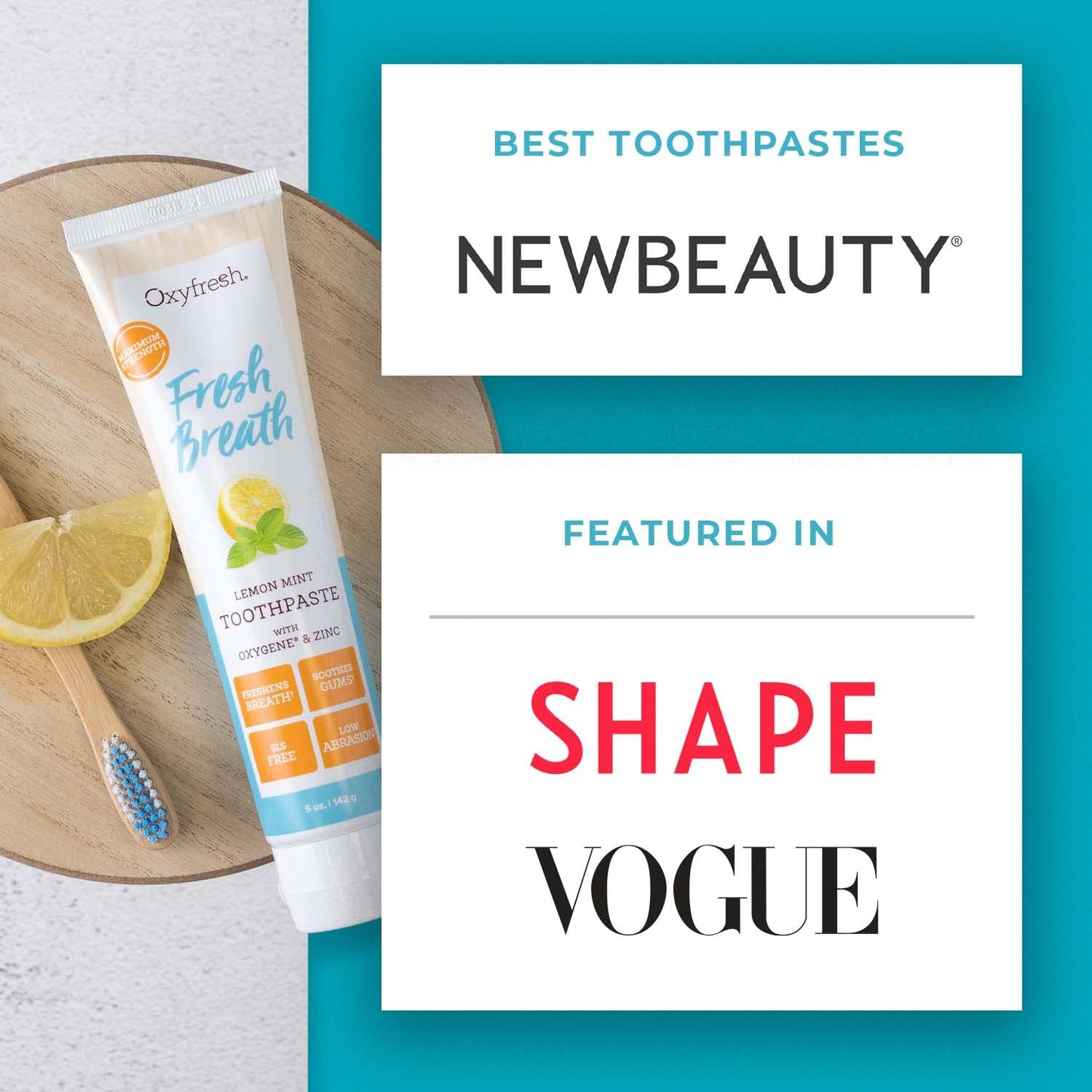 Oxyfresh Maximum Fresh Breath Lemon Mint Toothpaste - Clean Teeth & Fresh Breath - SLS & Fluoride Free - 5 oz