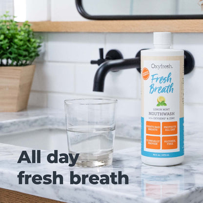 Oxyfresh Lemon Mint Fresh Breath Mouthwash – SLS Free, Fluoride Free, Alcohol Free | 128 oz Gallon