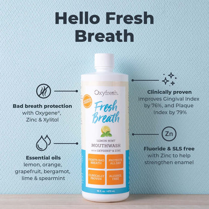 Oxyfresh Lemon Mint Fresh Breath Mouthwash – SLS Free, Fluoride Free, Alcohol Free | 128 oz Gallon