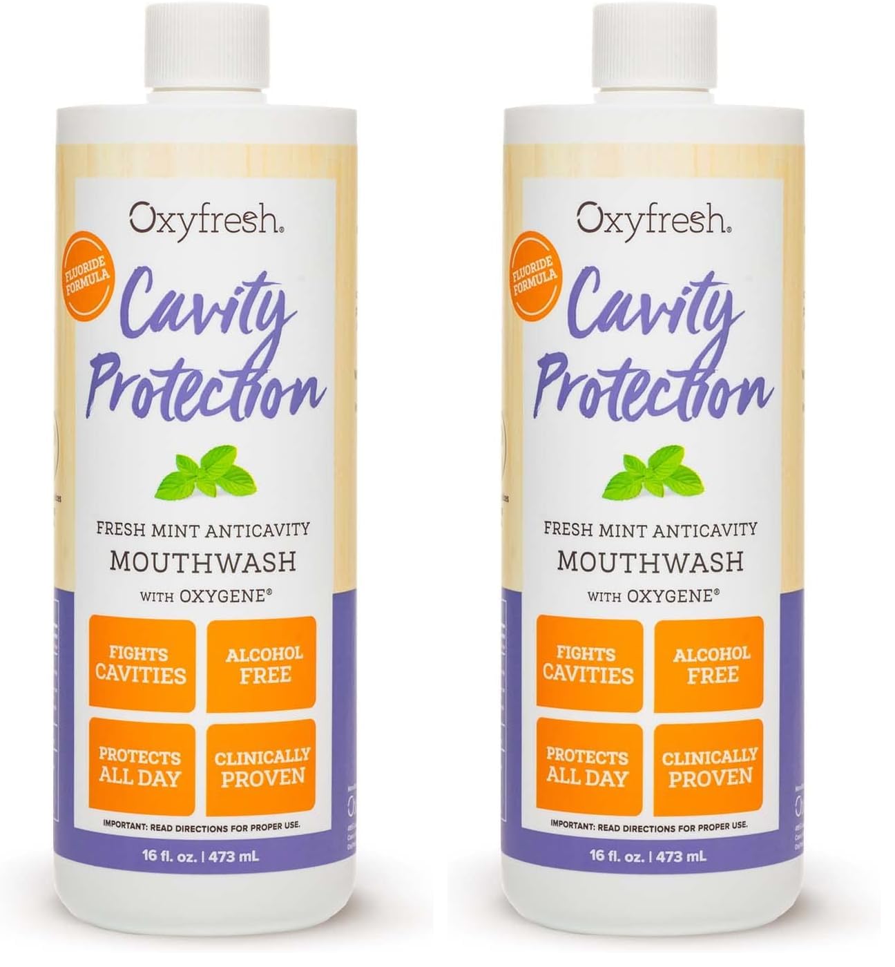 Oxyfresh Cavity Protection Fluoride Mouthwash – Non-Staining, Alcohol-Free (16 oz Pack of 2)