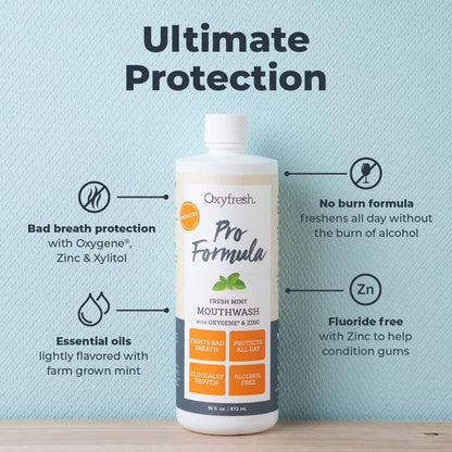 Oxyfresh Pro Formula Fresh Mint Mouthwash – Patented Zinc Mouthrinse for Fresh Breath, Healthy Gums & 1 Gal Dye/Fluoride/Alcohol Free