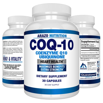 Arazo Nutrition CoQ10 Ubiquinone 200mg – High Absorption, No Soy | Pack of 2