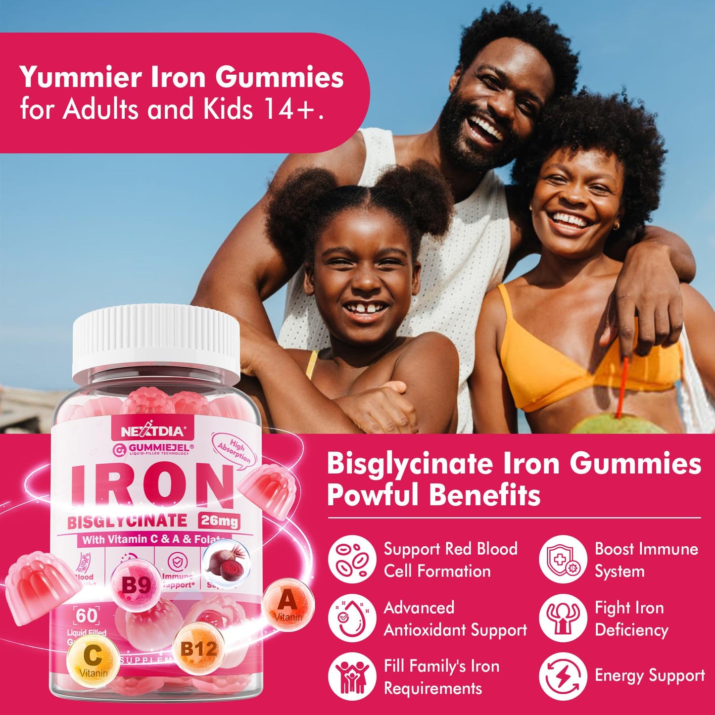 Iron Bisglycinate Gummies with Vitamin C - Sugar-Free, Gentle Iron for Adults