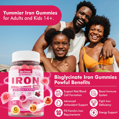 Iron Bisglycinate Gummies with Vitamin C - Sugar-Free, Gentle Iron for Adults