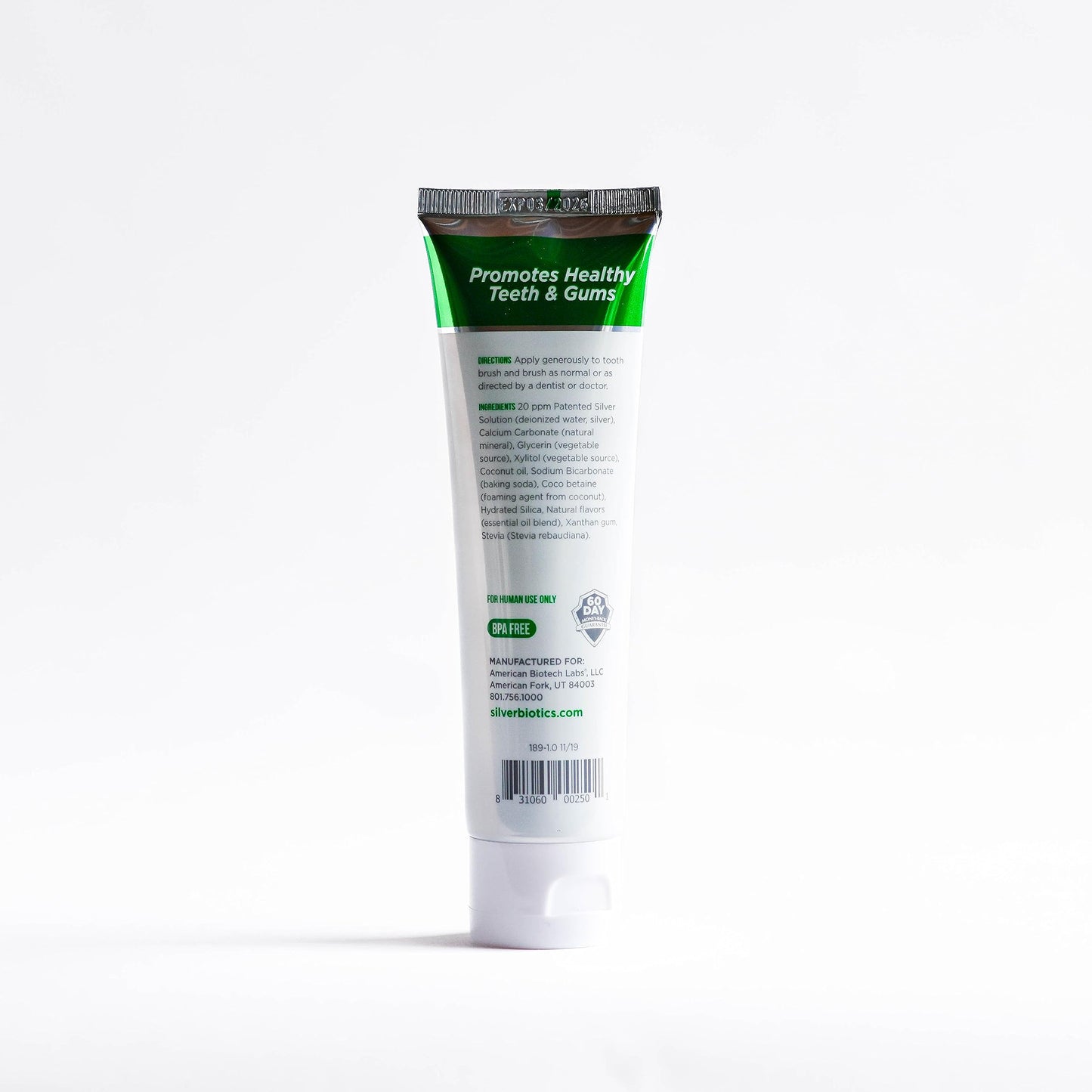 Silver Biotics Tooth Paste | SilverSol 20 ppm Nano-Silver, Winter Mint, Fluoride-Free, 4 oz