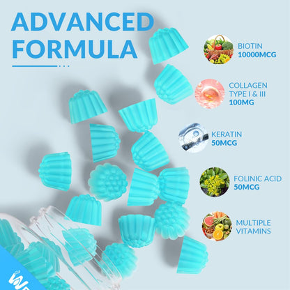 Biotin Gummies for Hair, Nails & Skin – Sugar Free, Gluten Free | Collagen & Biotin Vitamins