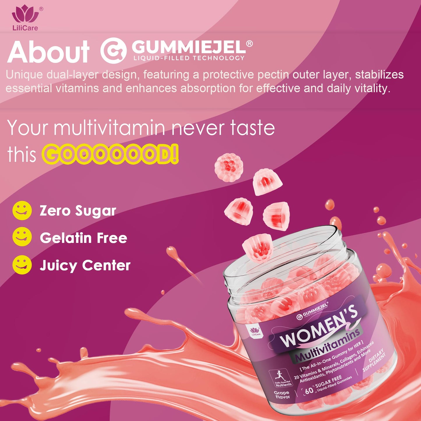 Womens Multivitamin Gummy with Iron, Biotin 2500mcg – Collagen & Keratin, Sugar Free, 60 Count