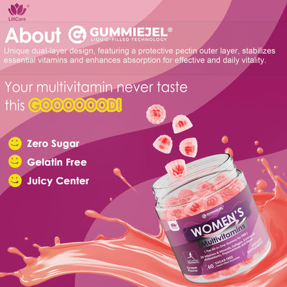 Womens Multivitamin Gummy with Iron, Biotin 2500mcg – Collagen & Keratin, Sugar Free, 60 Count
