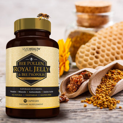 Vivid Health Nutrition Royal Jelly & Bee Pollen Capsules - High Potency, 90 Count