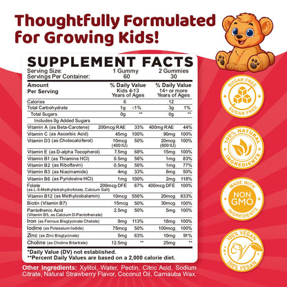 Iron Gummy Multivitamin for Kids – Iron, Zinc & B-Complex (60 Gummies) | Strawberry