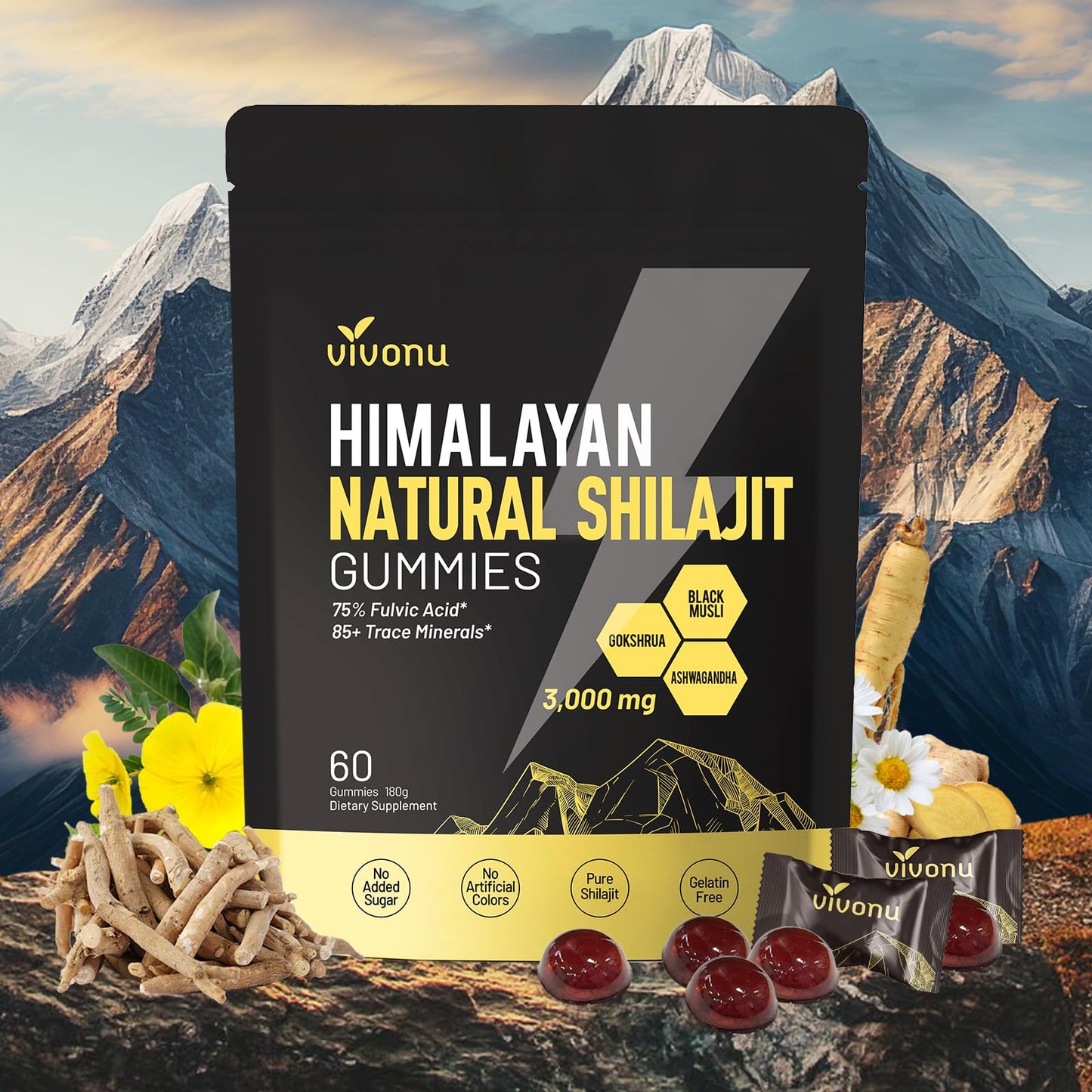 Himalayan Shilajit Gummies with Ashwagandha & Gokshura – Organic & Non-GMO