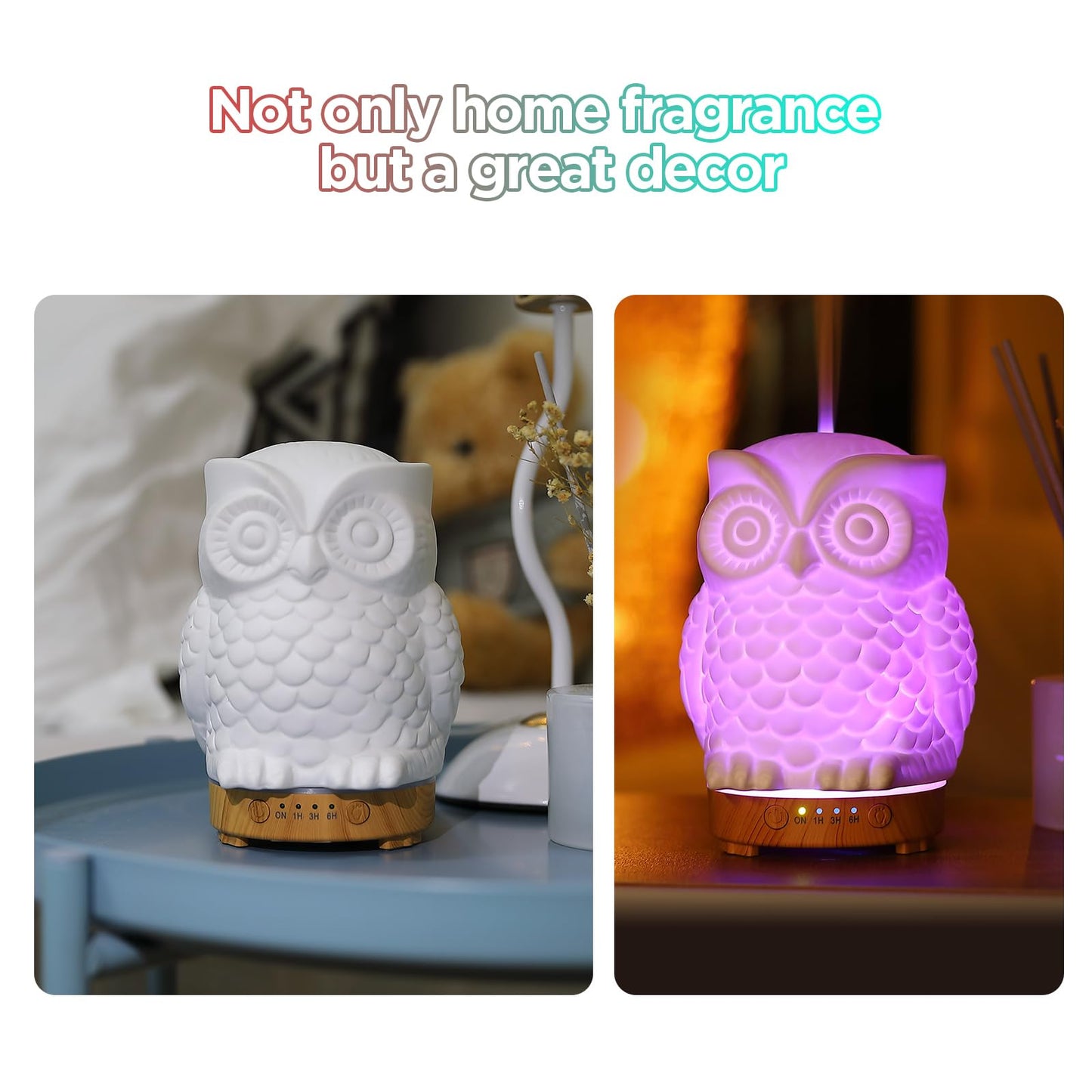 Owl Ceramic Aromatherapy Diffuser 160ml – INRORANS Ultrasonic Stone Owl Night Light