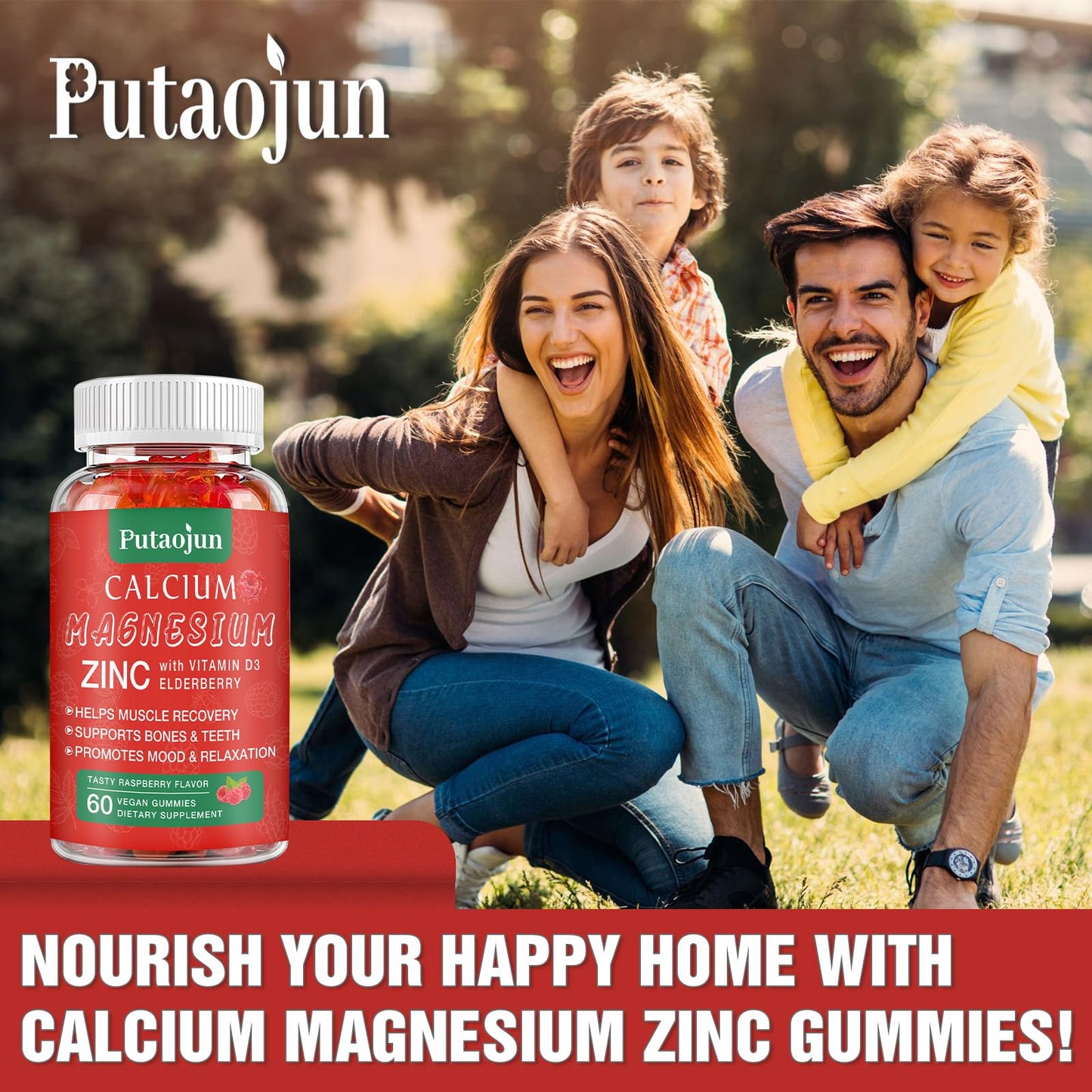 Calcium Magnesium Zinc Gummies with Vitamin D3 – Sugar Free, Vegan Raspberry 2 Pack