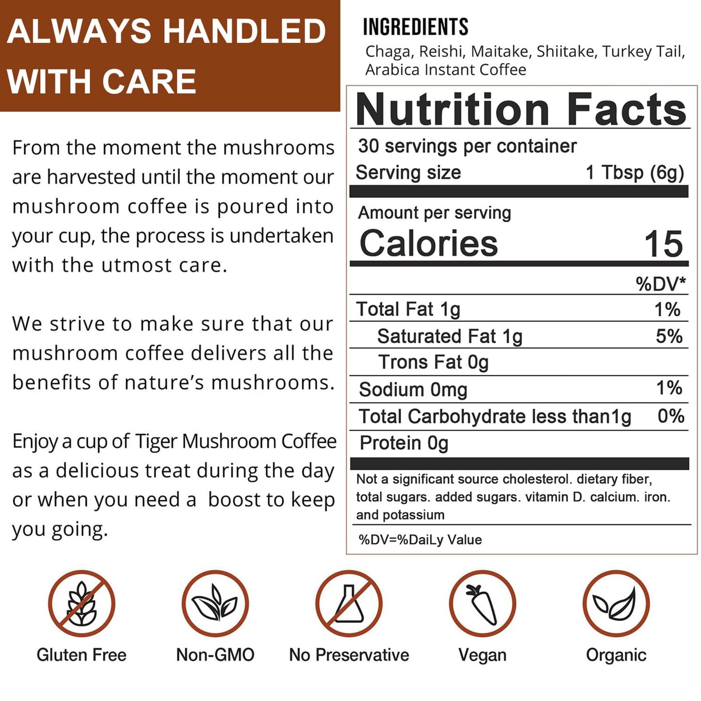 Organic Mushroom Coffee Blend with Lion's Mane, Cordyceps, Reishi, Shiitake & Turkey Tail