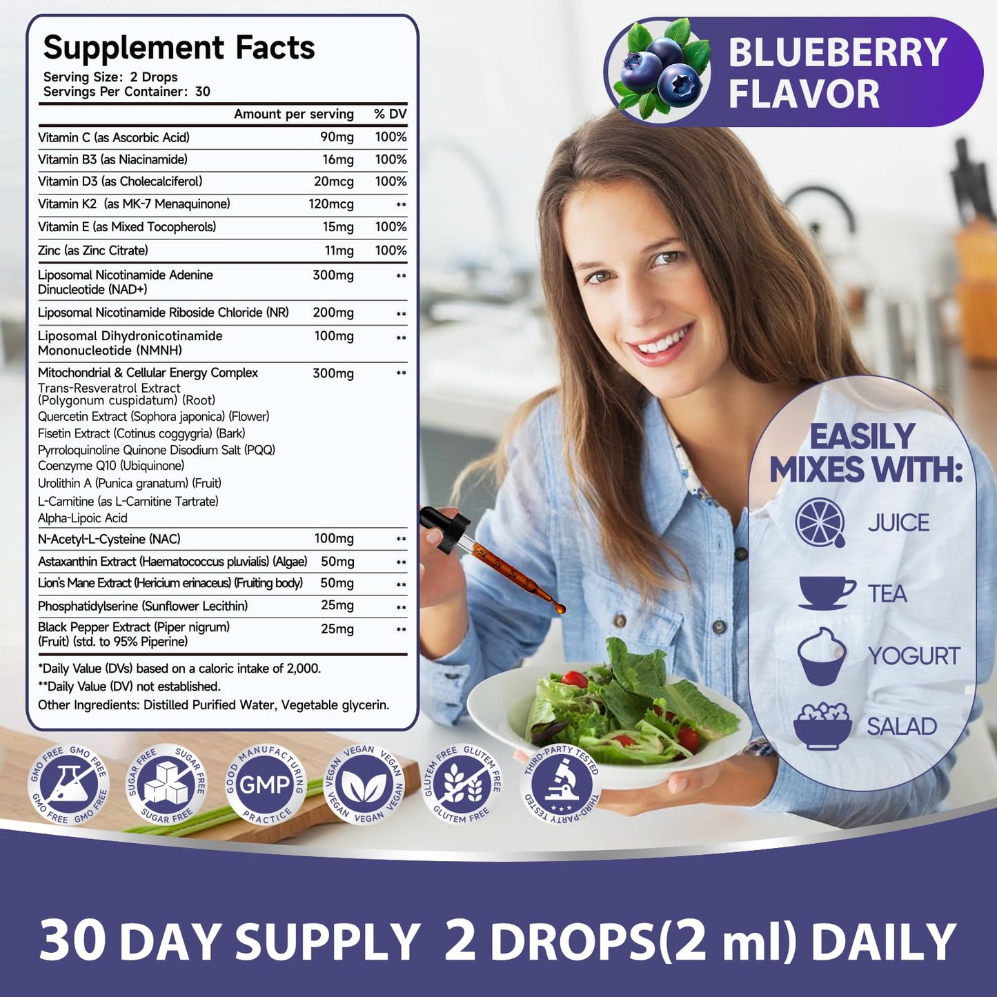 Liposomal NAD+ Drops - NAD+ NR NMNH Supplement for Mitochondrial Health - 60ml