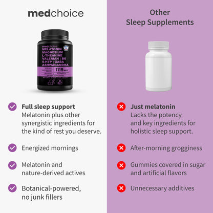 MEDCHOICE 12-in-1 Melatonin Sleep Capsules – 5 mg Melatonin & 500 mg Magnesium Glycinate (90ct, Pack of 3)