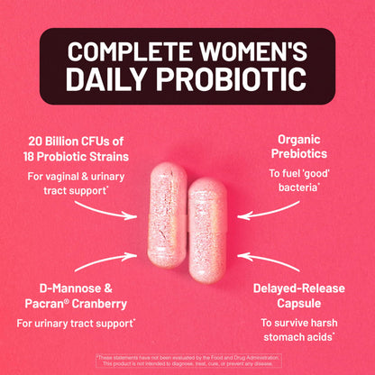 NatureWise Probiotics for Women + Organic Prebiotics, D-Mannose & Cranberry – Vaginal pH Balance, Digestive & Urinary Health | 18 Strains, 20 Billion CFU, 60 Capsules (60-Day Supply)