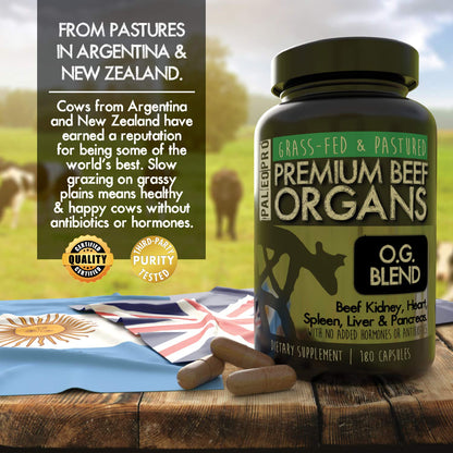 Paleo Pro O.G. Blend Beef Organs Capsules – Kidney, Heart, Liver, Spleen & Pancreas | Grass-Fed & Pastured