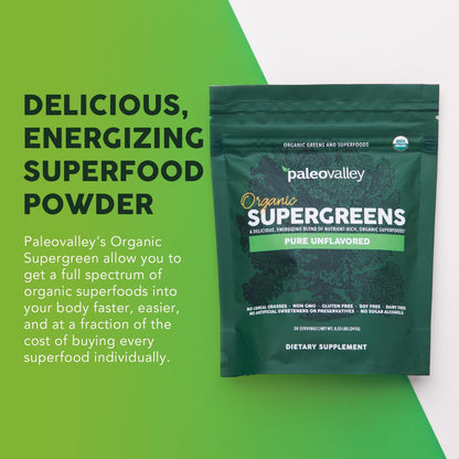 Paleovalley Organic Supergreens Powder - 23 Superfoods, No Cereal Grasses, 30 Servings