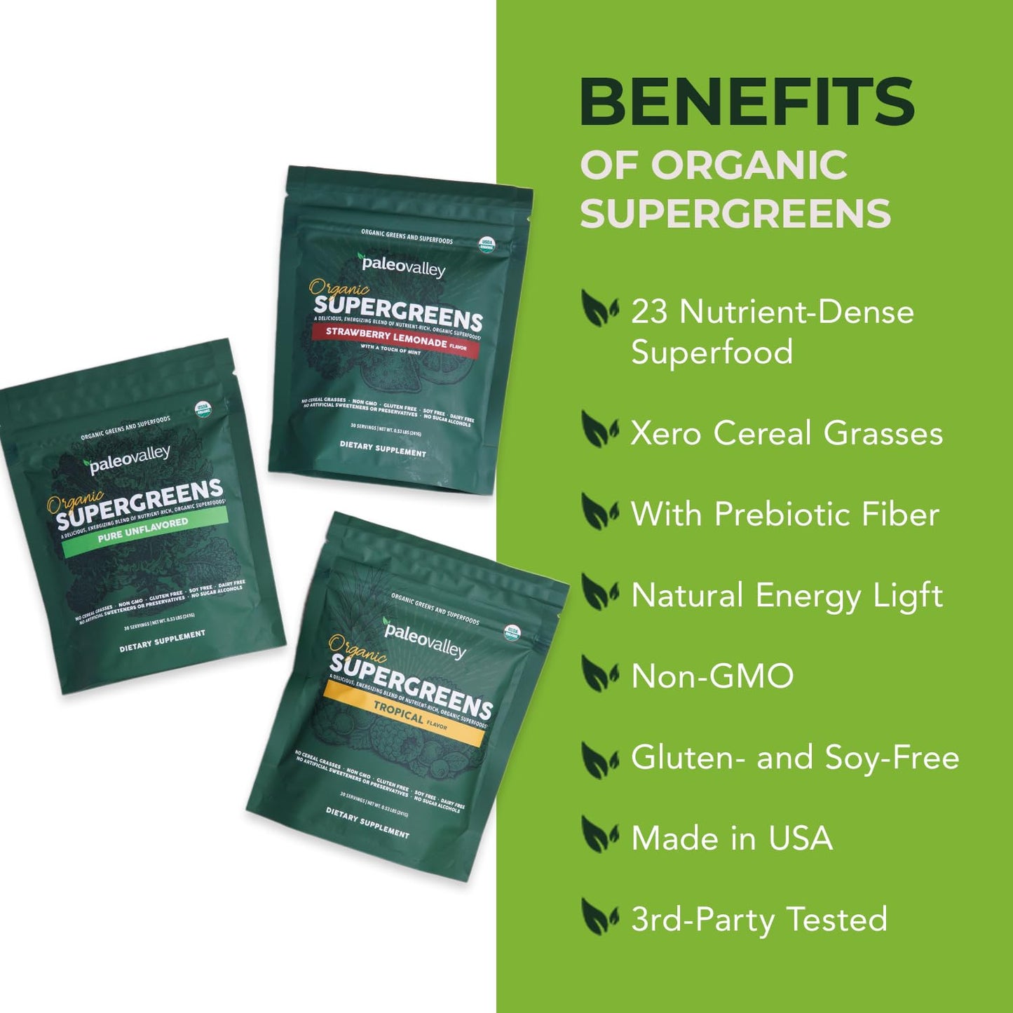Paleovalley Organic Supergreens Powder - 23 Superfoods, No Cereal Grasses, 30 Servings