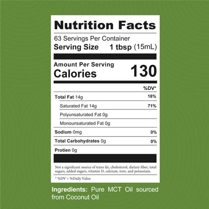 100% Coconut MCT Oil Liquid – C8 C10 for Sustained Mental Energy & Focus | Palm Free, Vegan, Keto & Paleo | 32 oz (60+ Servings)