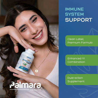 Palmara Health L-Lysine + Monolaurin 600mg 1:1 Ratio – 1 Pack, 100 Capsules | Vegan, Non-GMO, Gluten Free