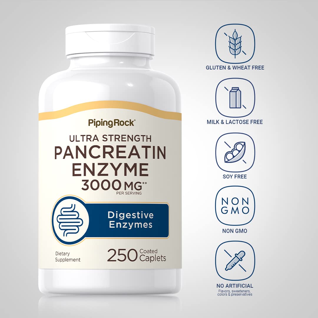 Piping Rock Pancreatin Digestive Enzymes – Ultra Strength 3000mg | Pack of 2 | Non-GMO, Gluten Free