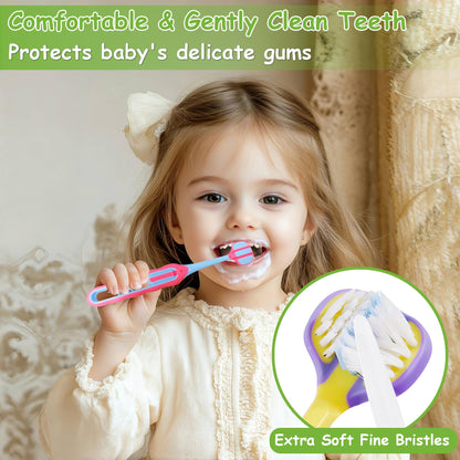 PANIMOSI Toddler Toothbrush 4 Pack – 3-Sided 360° Kids Toothbrush for Ages 1-12, Soft Bristles