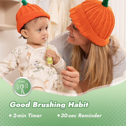 Papablic Toddler Sonic Electric Toothbrush Max for Ages 1-3 | Dino Cover, LED Timer, 2 Brush Heads