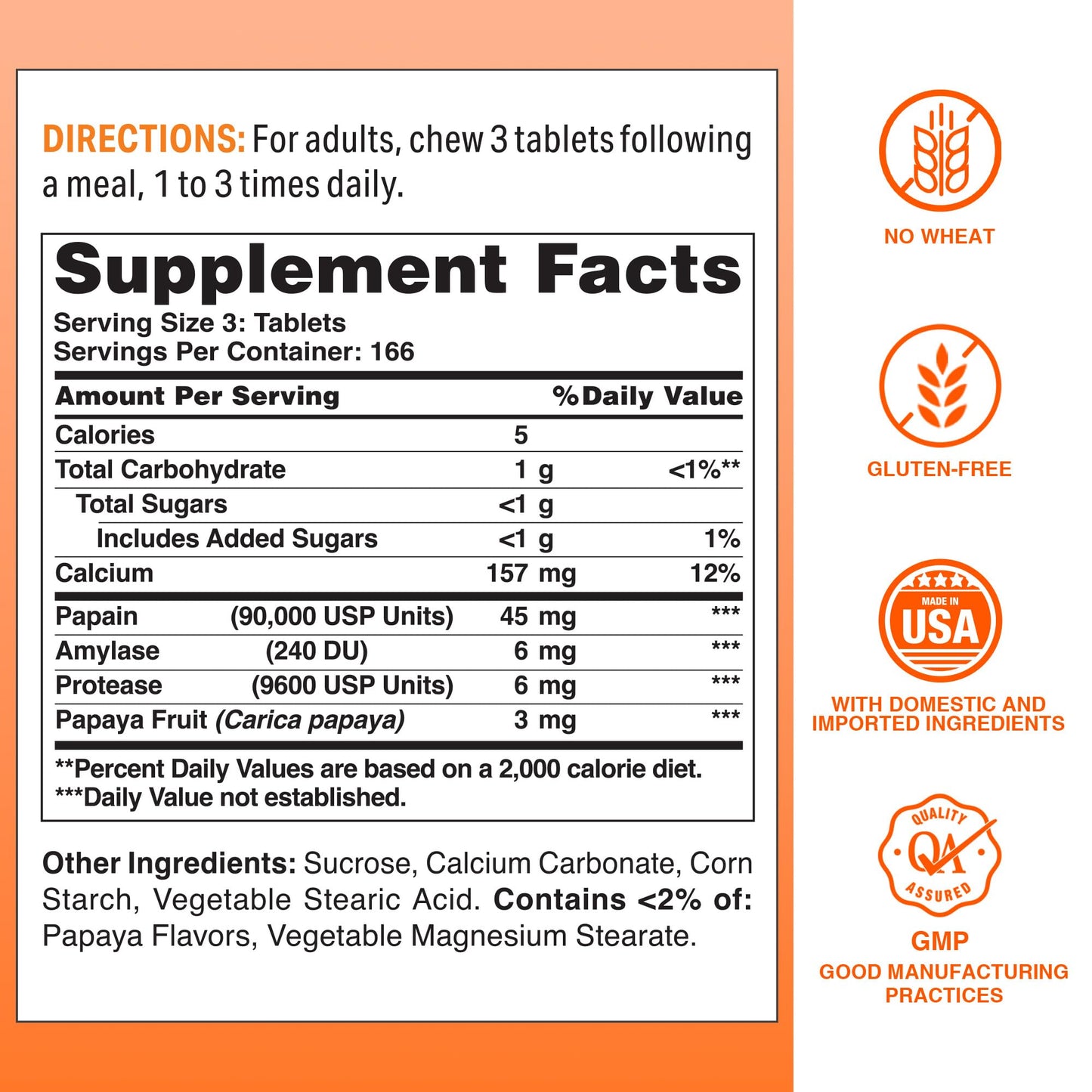 Vitamin World Papaya Enzymes Chewables – Papain, Amylase & Protease (500 Tablets)