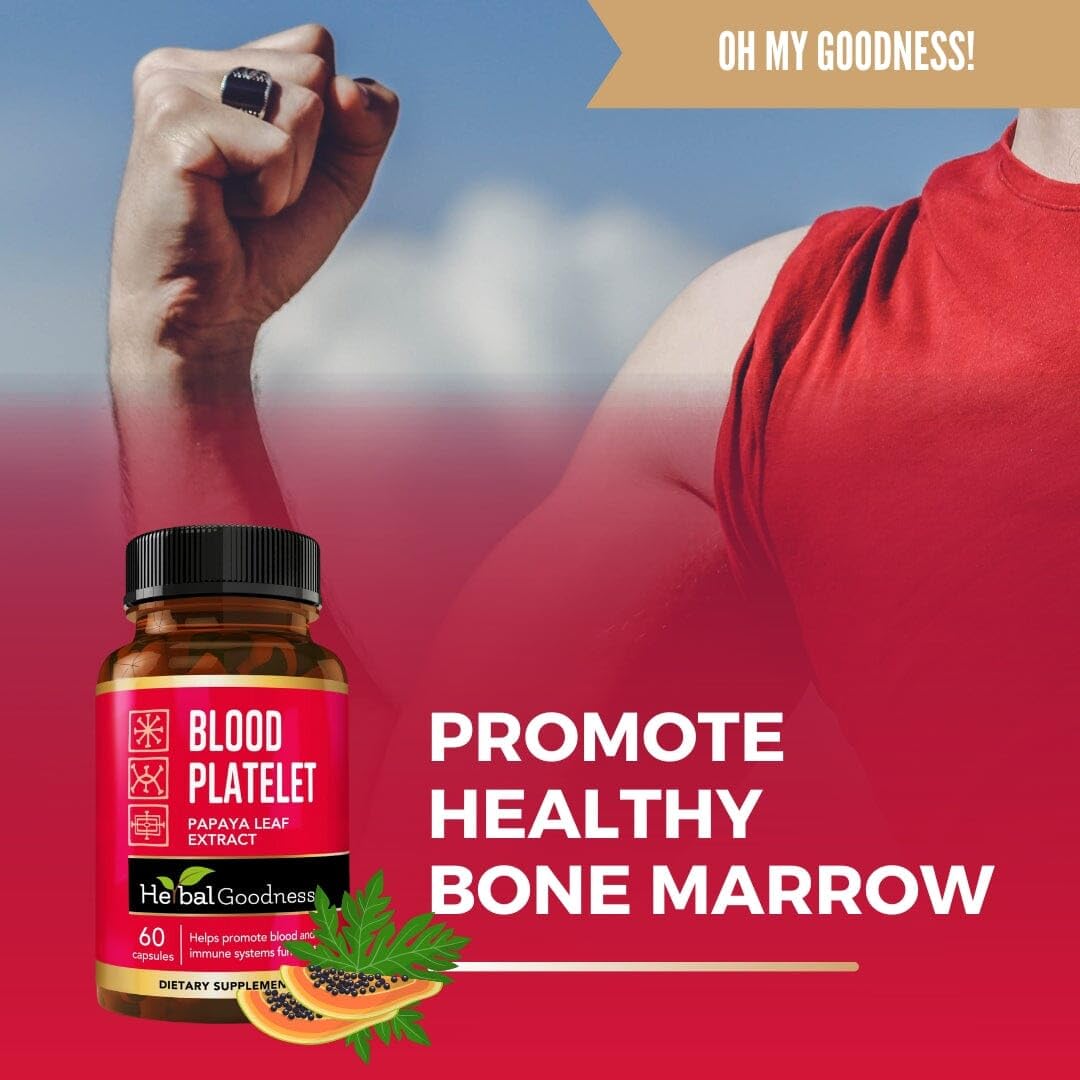 Papaya Leaf Blood Platelet Capsules - 60/600mg, 20x Strength | Herbal Goodness | Made in USA