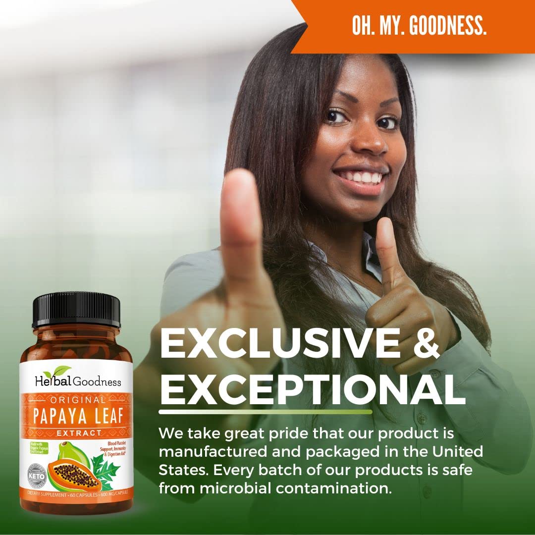Herbal Goodness Papaya Leaf Extract – 10X Strength, 60/600mg Veg Capsules