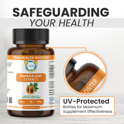 Papaya Leaf Extract 500 mg – 4X Strength, 60 Capsules | Immune Support, Digestion & Antioxidant