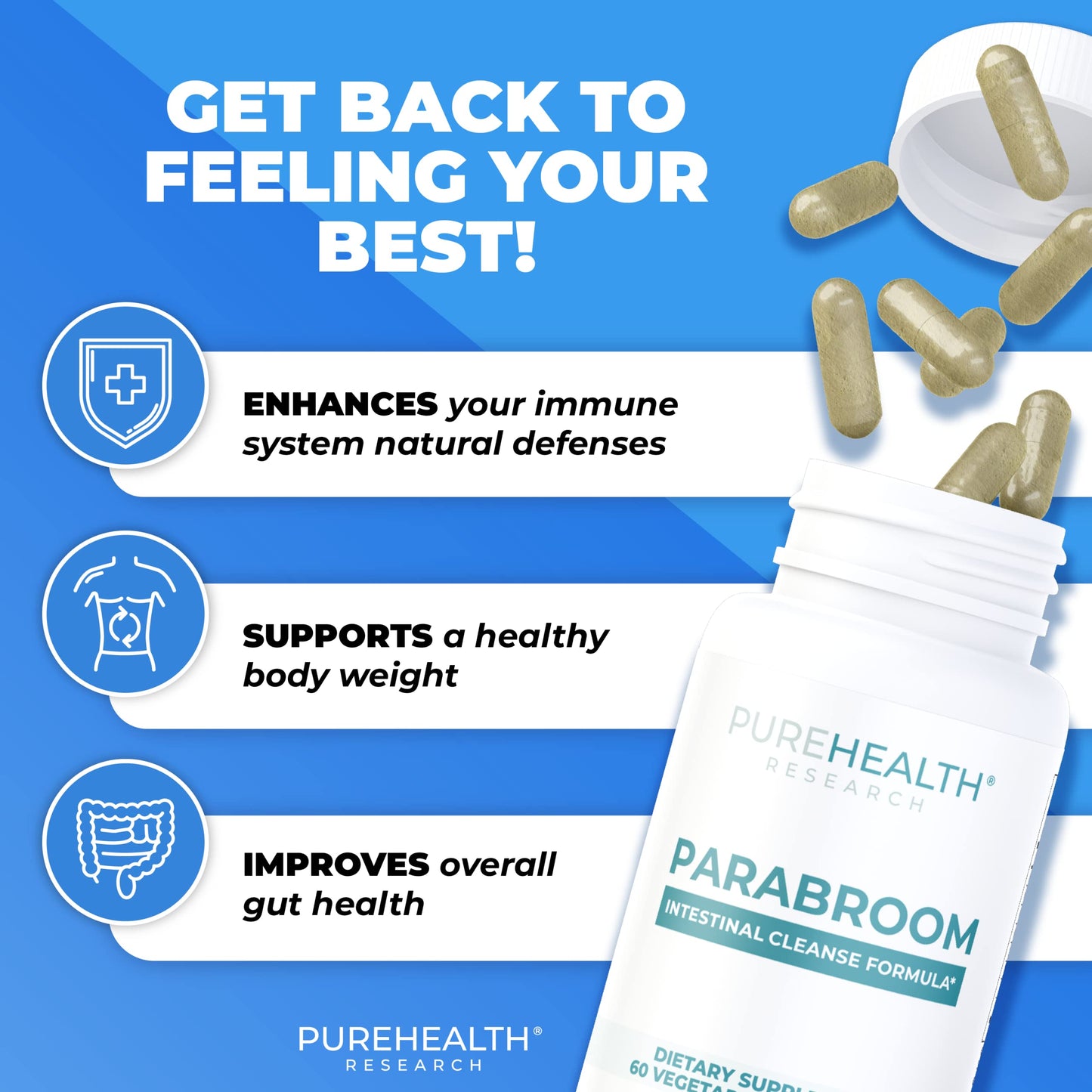 PUREHEALTH RESEARCH Parabroom – Gut Cleanse & Digestive Support – 60 Capsules
