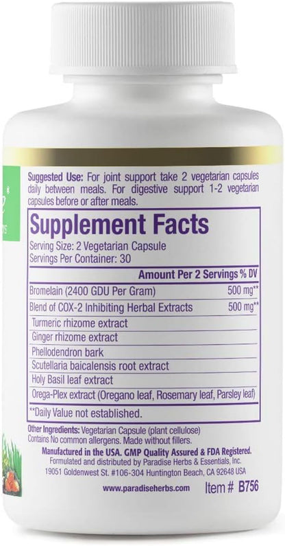 Paradise Bromelain with Turmeric & Ginger – Vegan, Non-GMO, Gluten Free | 60 Veg Capsules (Pack of 2)