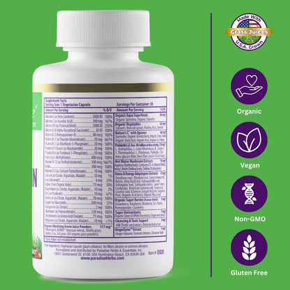 Paradise Herbs Earth's Blend Women's Multivitamin with Iron – 30 Capsules, 48 Organic Superfoods
