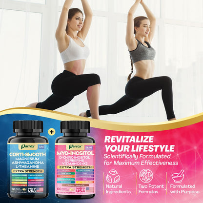 Parrox Cortisol & Myo-Inositol Bundle – 13-in-1 Cortisol Support + 16-in-1 Myo-Inositol, 150 Capsules