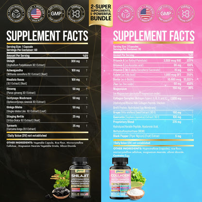 Parrox Adaptogen & Beauty Bundle – Rhodiola, Panax Ginseng, Ashwagandha, Cordyceps, Turmeric, Collagen, Biotin, Keratin, MSM, Hyaluronic Acid, Zinc, Quercetin, Vitamin C, A & E, Folate, Magnesium