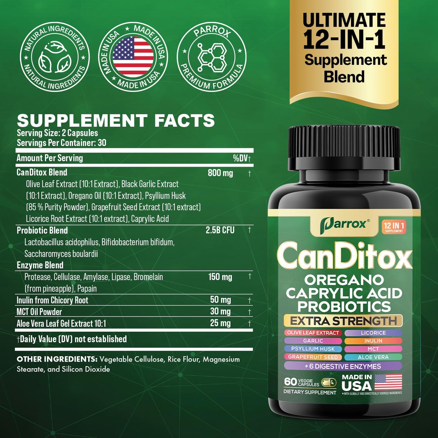Parrox CanDitox Capsules - Botanical Digestive Support (2 Pack)