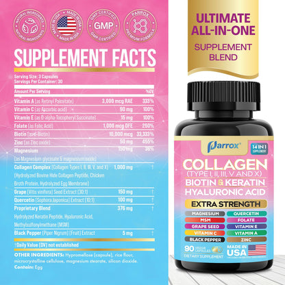 Parrox Collagen 2-Pack – 14-in-1 Beauty Capsule with Biotin, Keratin & Hyaluronic Acid