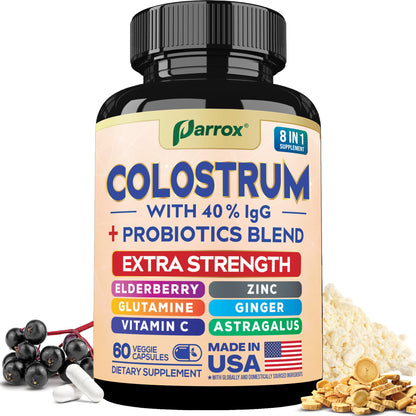 Parrox Colostrum Capsules – Grass-Fed 40% IgG, 8-in-1 Probiotic Wellness