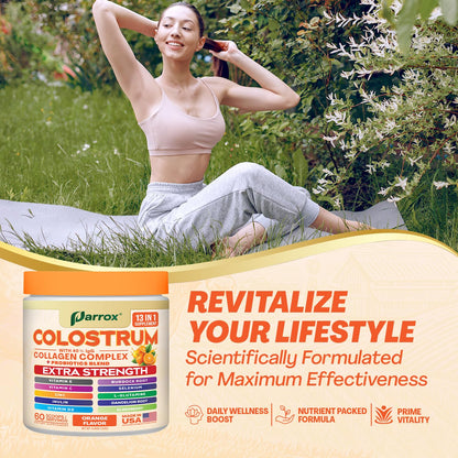 Parrox Colostrum Powder – Orange Flavor, 60 Servings, 40% IgG, Probiotics & Collagen