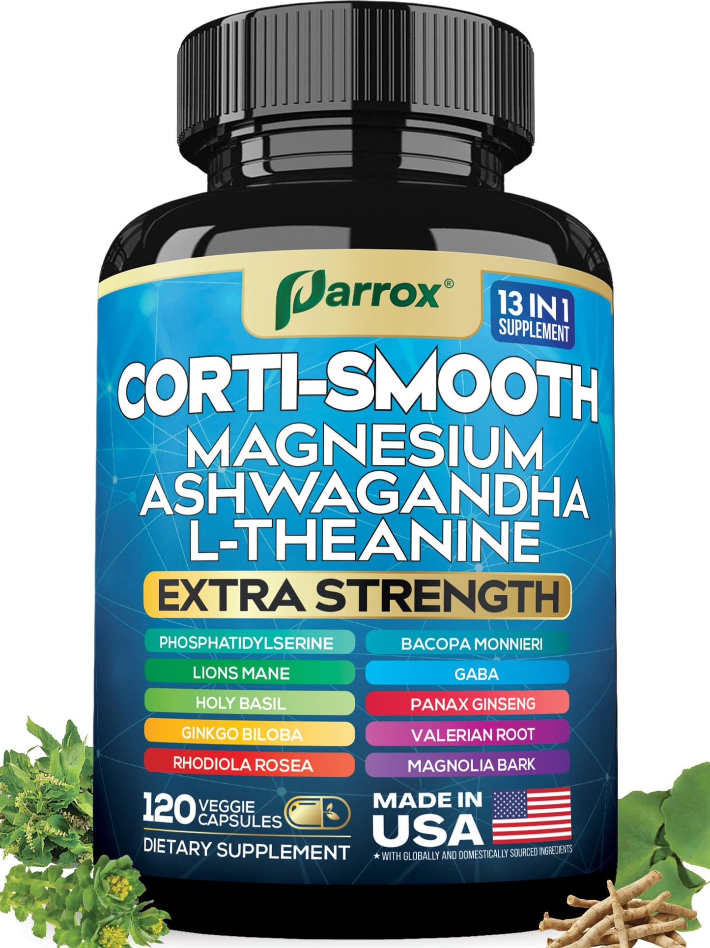Parrox Corti-Smooth Cortisol Support Capsule – Magnesium, L-Theanine & Adaptogens (120 Caps)